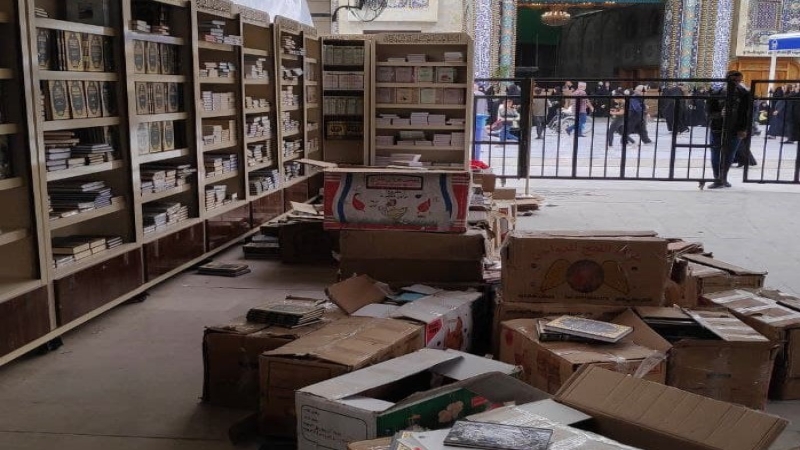 بالصور..استمرار العمل من قبل كوادر العتبة لإفتتاح معرض كربلاء السنوي الدولي للكتاب