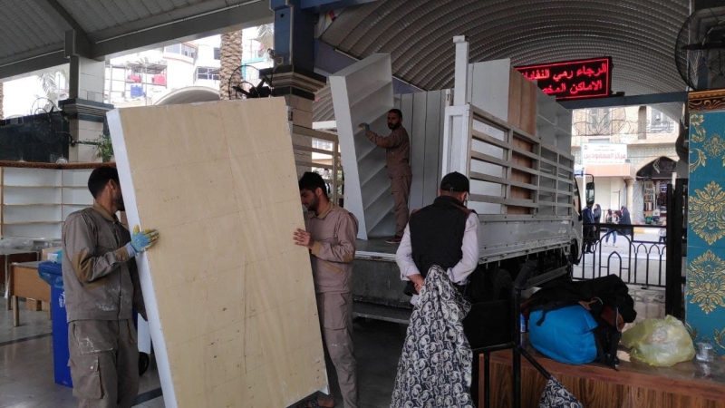 بالصور..استمرار العمل من قبل كوادر العتبة لإفتتاح معرض كربلاء السنوي الدولي للكتاب