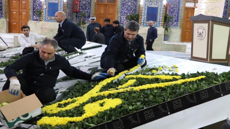 شاهد بالصور تحضيرات مستمرة لأحياء ذكرى ولادة الامام الحسين عليه السلام